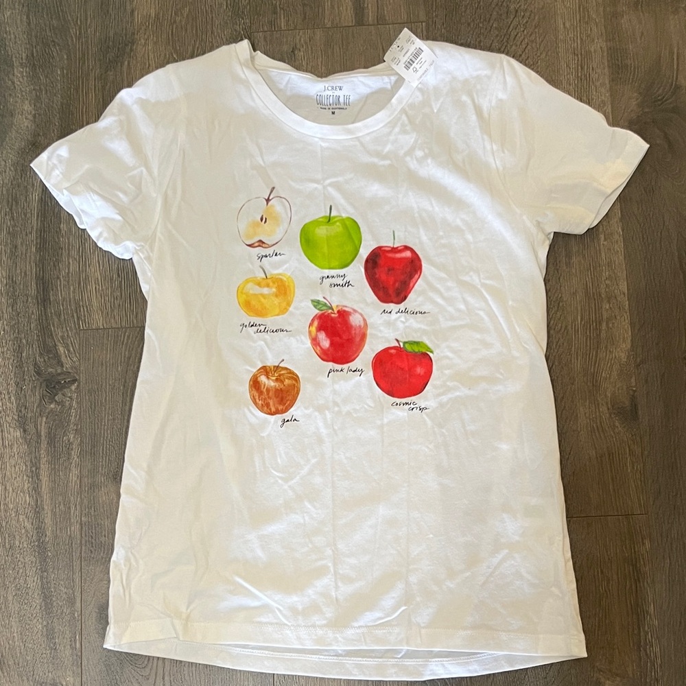 J. Crew White Women’s Short-Sleeve Tee with Colorful Apple Print